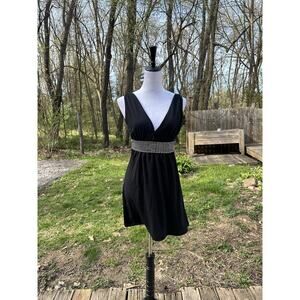 BANANA MONKEY DRESS BLACK WITH RHINESTONES AND Tie In Back M/L Y2K 2000s Party